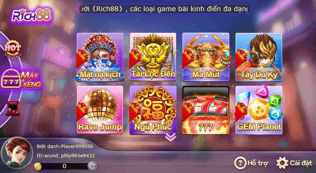 Giao diện game của Rich88